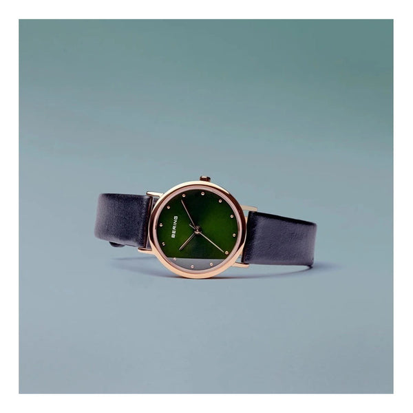 Reloj Bering Ladies Polished Silver Rgold Leather 13426-469