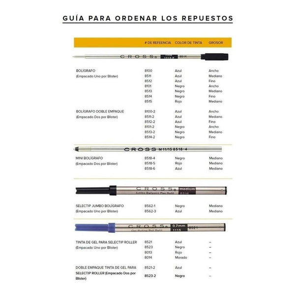Tinta Repuesto Boligrafo Cross Slim Azul Medium / 8783-5