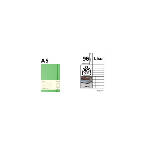 Libreta Tapa Dura A5 Marca Cervantes Cuadros Verde Lima