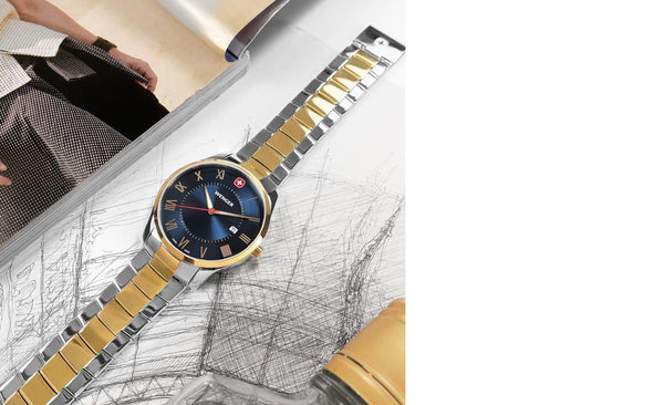 Reloj Wenger Classic City Steel Gold Blue Roman Cuarzo 01.1441.141