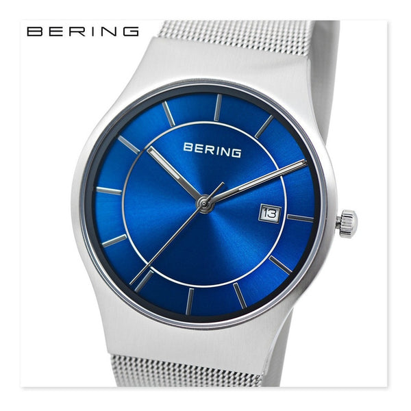 Reloj Bering Men Watch Polished Silver Blue Dial 11938-003