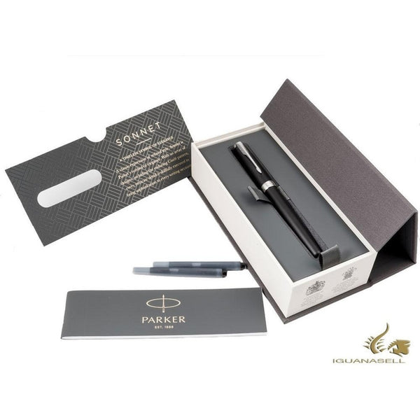 Lapicera Pluma Parker Sonnet Matte Lacquered Black Silver (M)