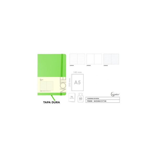 Libreta Tapa Dura A5 Marca Cervantes Cuadros Verde Lima