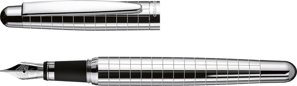Pluma Fuente Otto Hutt Design02 Rectang-Guilloche Silver Platin (F)