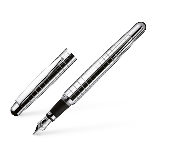Pluma Fuente Otto Hutt Design02 Rectang-Guilloche Silver Platin (F)