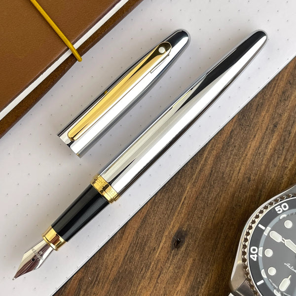 Lapicera Pluma Fuente Sheaffer Vfm Chrome With Gold Trim Gt