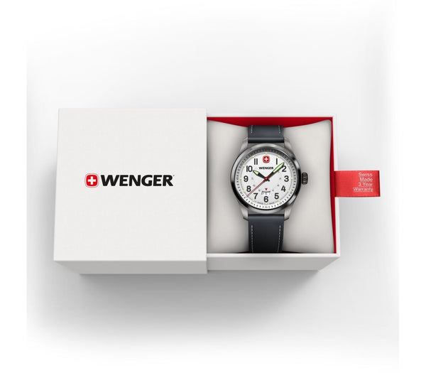 Reloj Wenger Terragraph Black Leather Strap White 01.0541.126