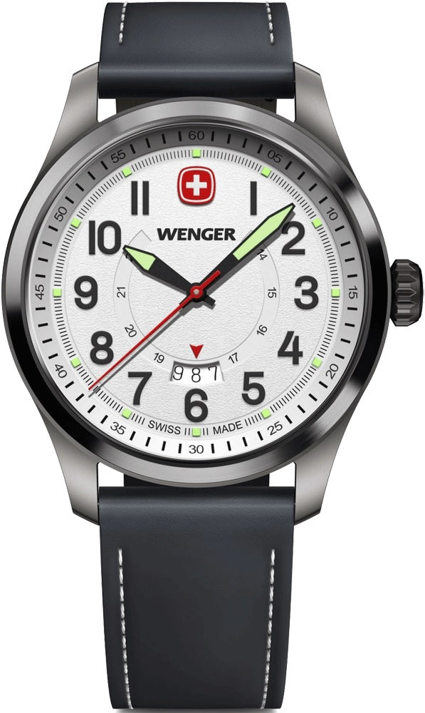 Reloj Wenger Terragraph Black Leather Strap White 01.0541.126