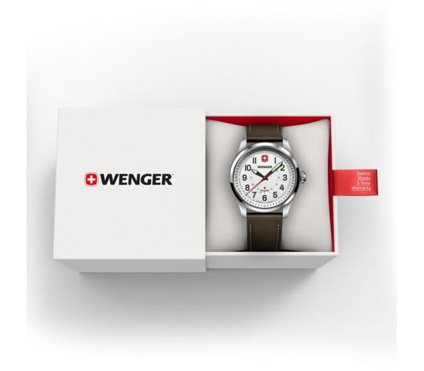 Reloj Wenger Terragraph Brown Leather Strap White 01.0541.120