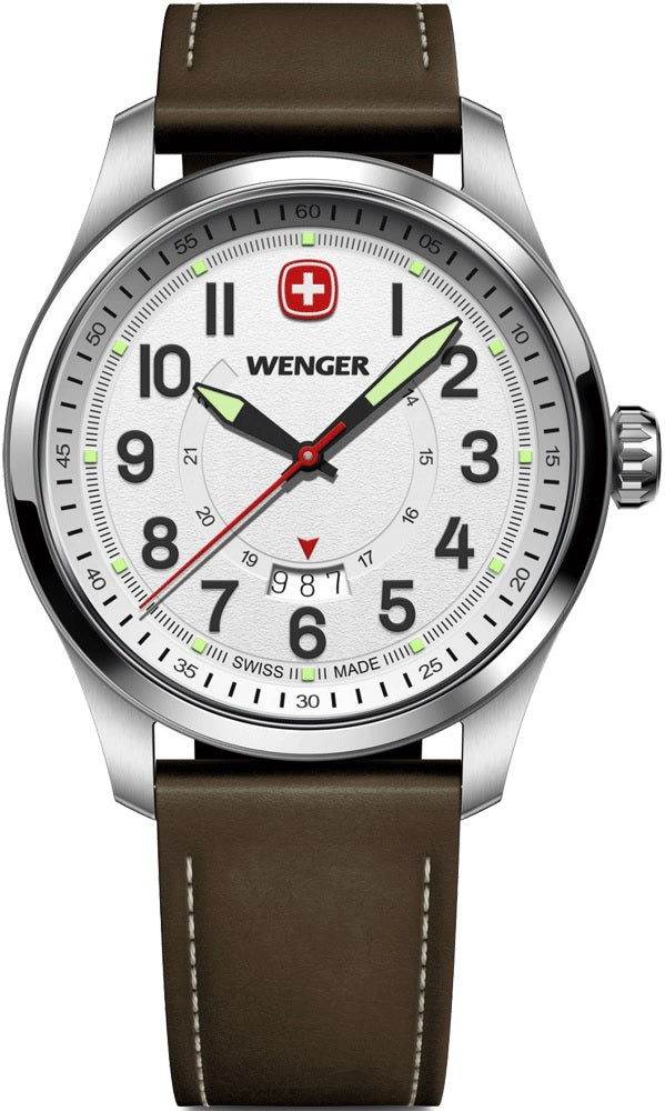Reloj Wenger Terragraph Brown Leather Strap White 01.0541.120