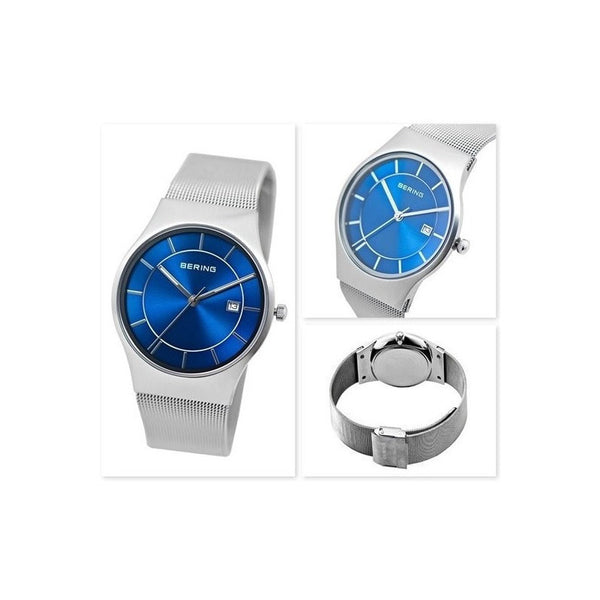 Reloj Bering Men Watch Polished Silver Blue Dial 11938-003
